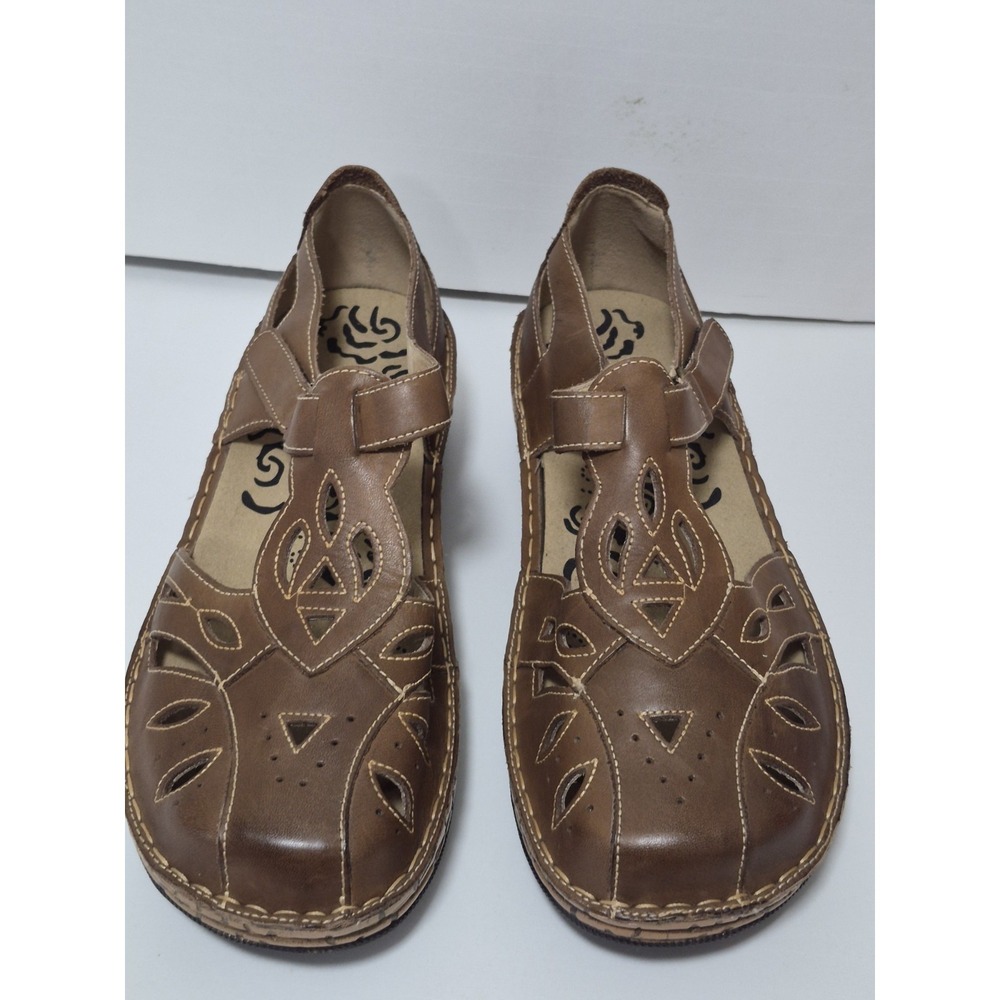 Propet Women's Brown Leather Fisherman Adjustable Sandals Sz 11 Wide Quality